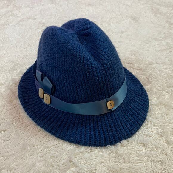 Vintage woven blue womens ribbon and button fedora - Picture 4 of 16